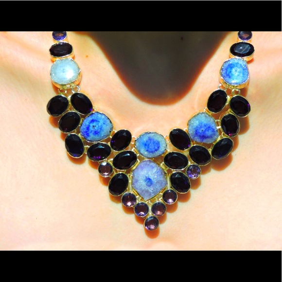 Amethyst Solar Quartz Multi Layer Cluster Necklace - Picture 3 of 8